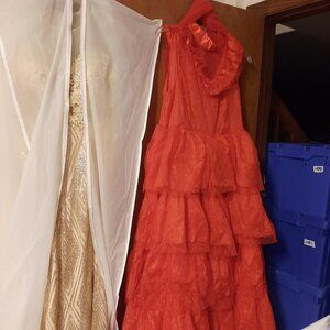 NEW ! Red Wedding Dress & Scraf Set Inspired by Lydia and Beetlejuice Size XL